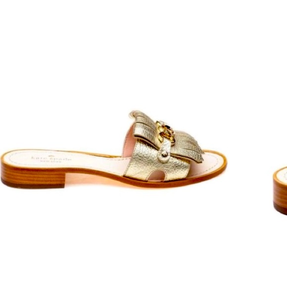 Kate Spade Metallic Brie Gold Leather Slide Sandals Size 7.5 - Picture 6 of 10